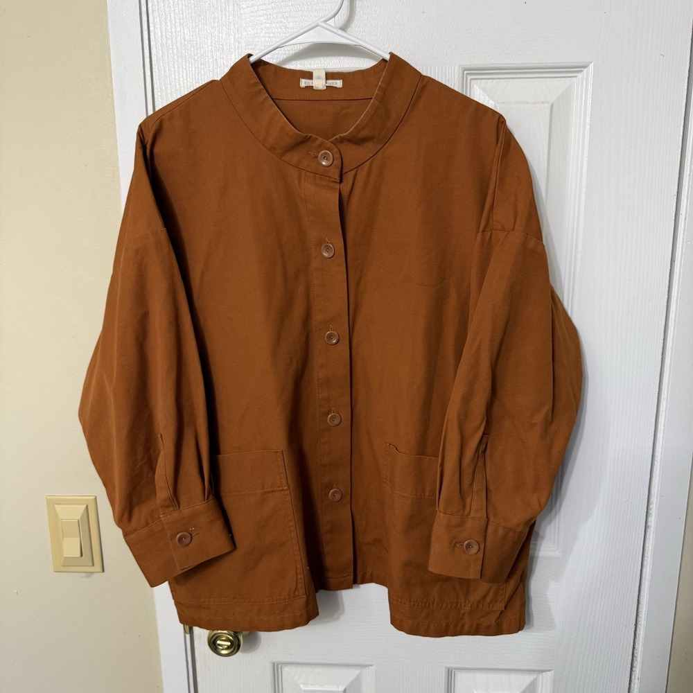 Eileen Fisher Women's Button Up Jacket Large Pumpkin Rust Organic Cotton